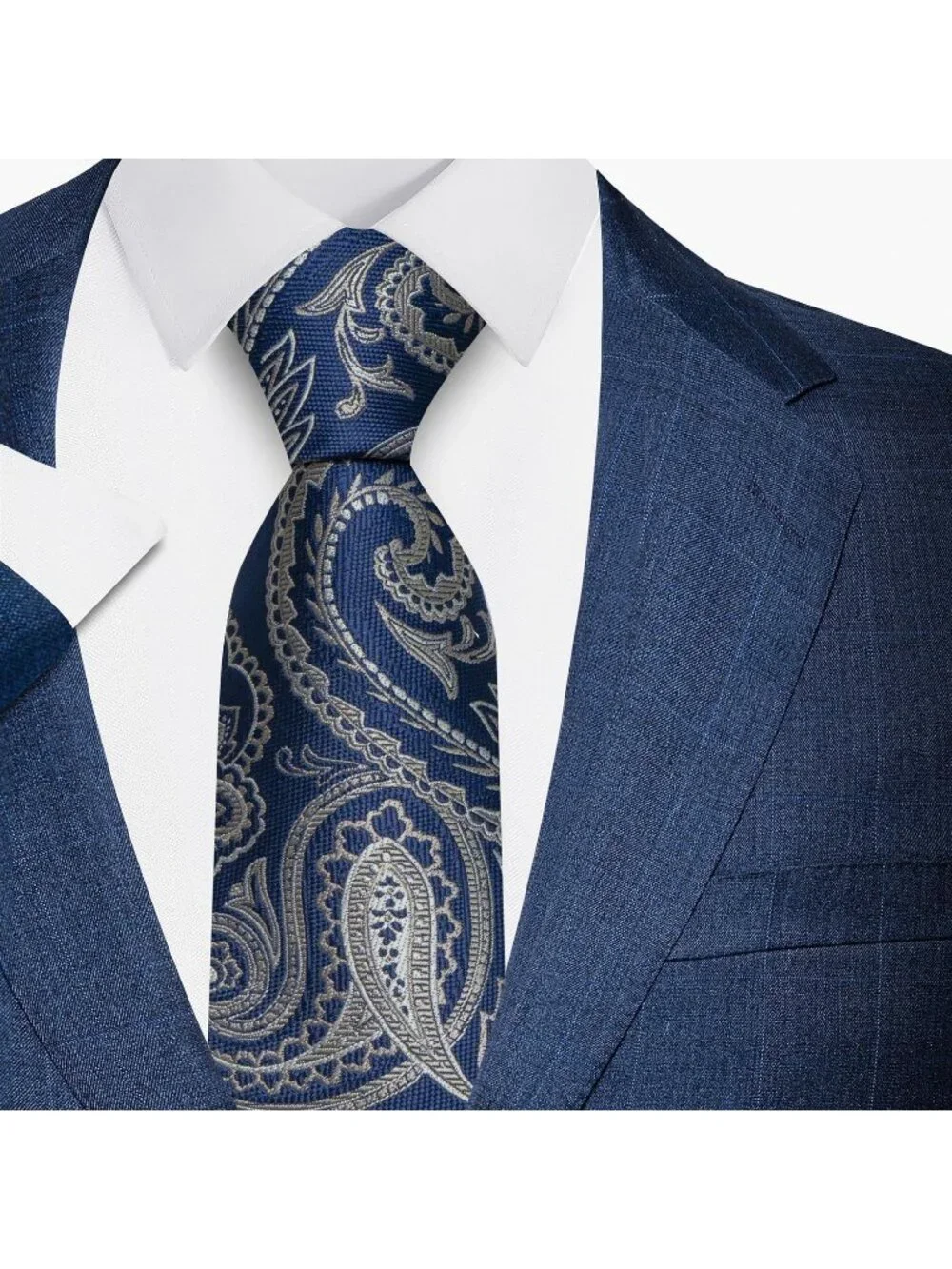 🆕Men Grey & Blue Microfiber intricate Paisley Slim Formal Necktie For Wedding